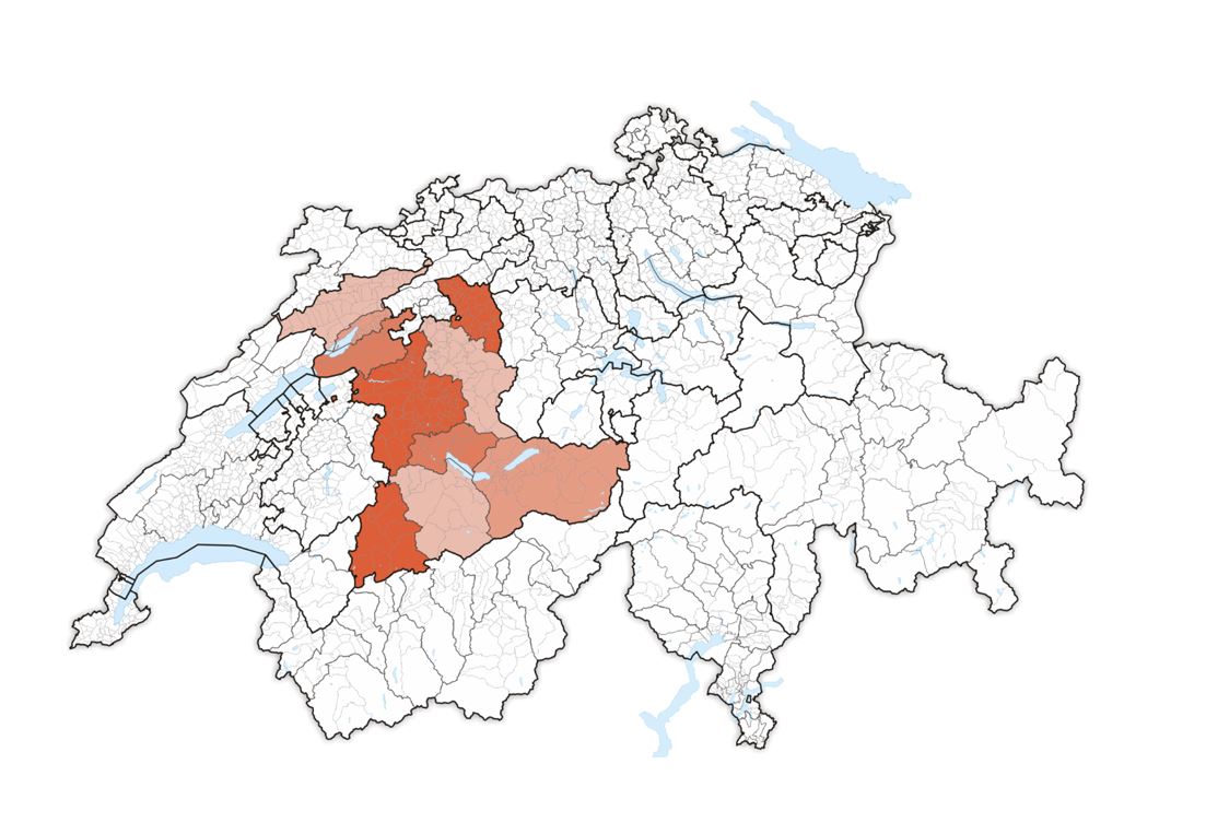 Bild vom hervorgehobener Kanton Bern in einer Schweizerkarte
